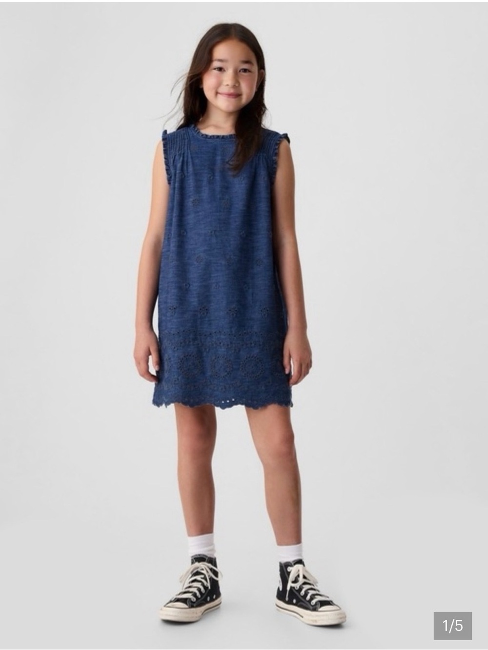 Gap x Dôen Girls' Navy Eyelet Sleeveless Dress